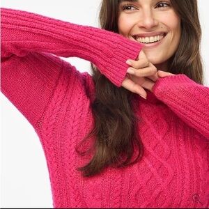 J. Crew Fuchsia Pink Cable Knit roll neck Turtleneck Sweater